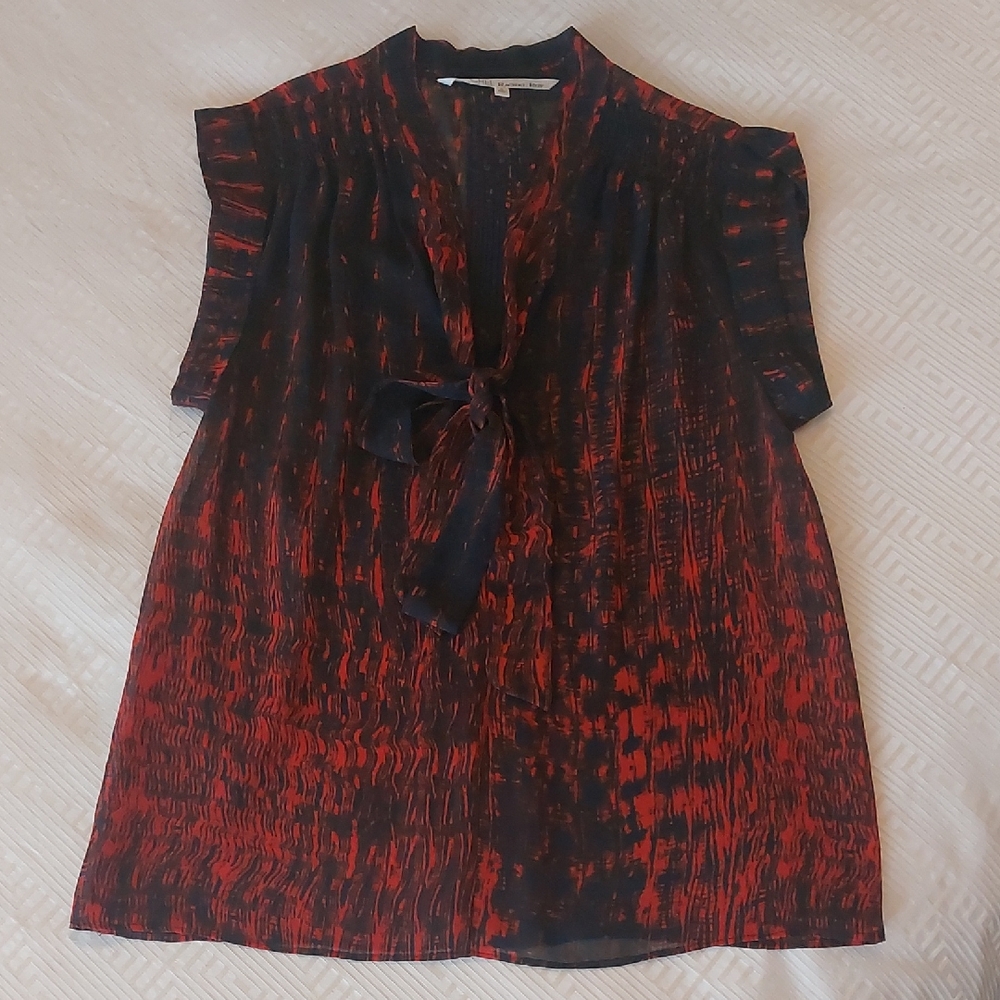 RACHEL Rachel Roy Red and Black Tie-Front Blouse